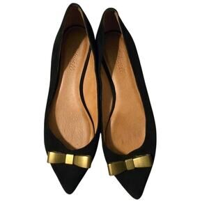 Madewell Black Flats with Gold Bow Accent